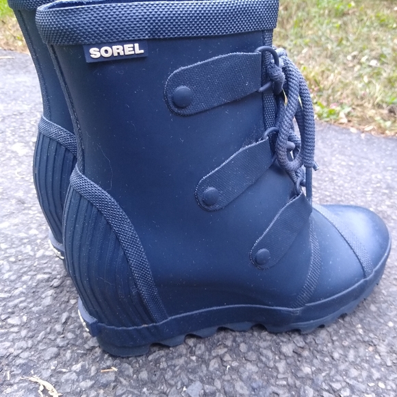 Sorel Joan Rain Wedge Booties Boots Blue Lace Up - Picture 3 of 10